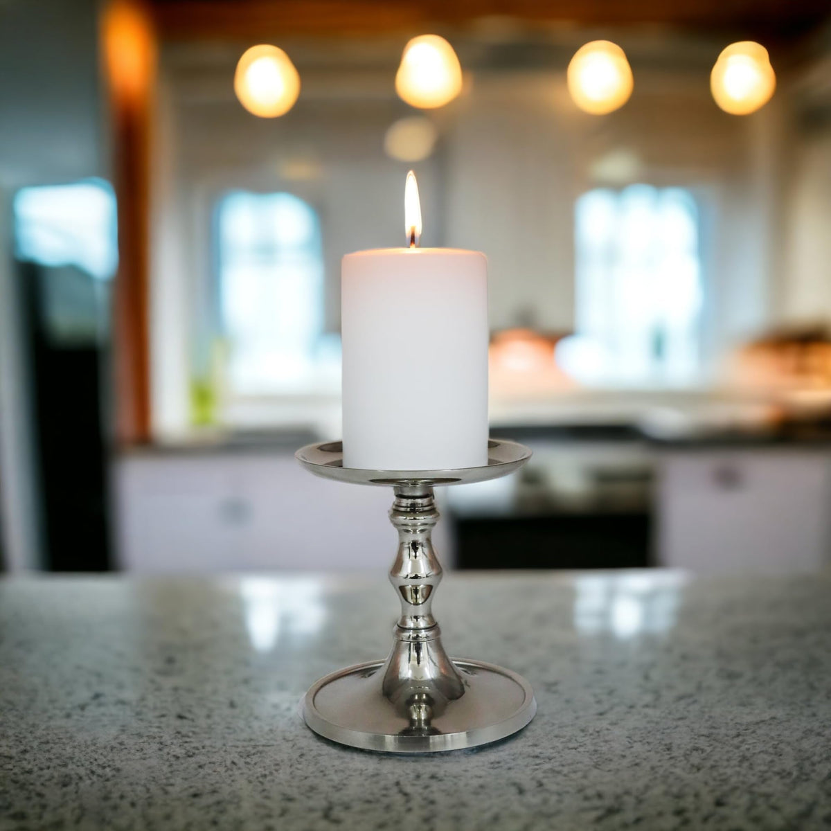 Hosley Aluminum Metal Decorative Pillar Candle Holder Silver Finish for Candles or Display, 5Inch High - Ideal for Weddings, Parties, Events, Home Decor, Gifts, Elegant