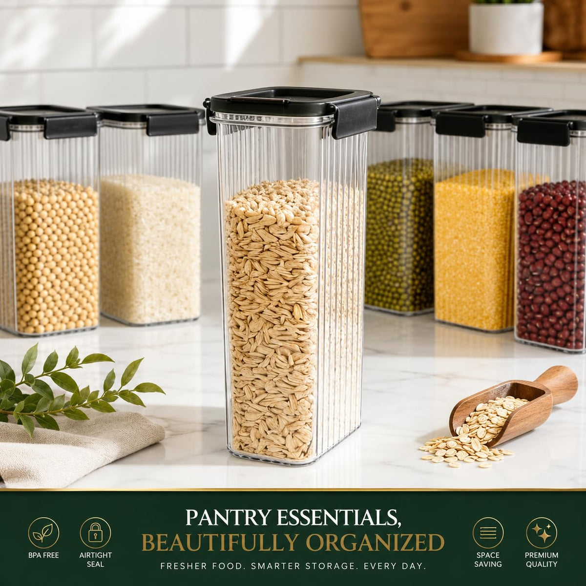 Plastic Pasta Containers, Spaghetti Container Storage, 74oz Set of 3 with Easy-Seal Lid, Pasta Storage Containers, Airtight Square Food Storage Jars for Spaghetti, Pasta, Flour, Oats, Cereal.