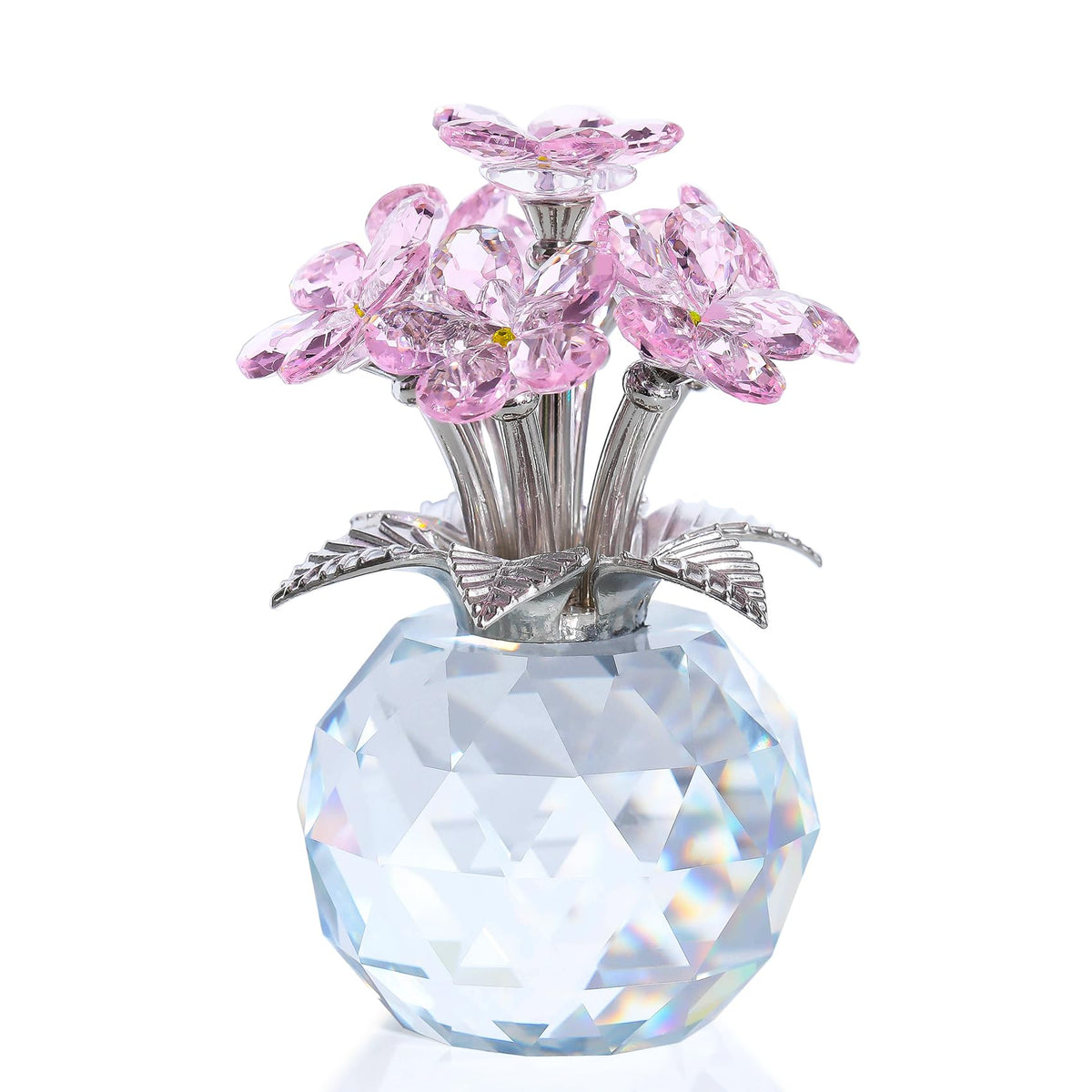 Ornalrist Pink Crystal Forget Me Not Flower Figurine, Forget-me-not Gifts for Women Mom Friend Meaningful Gifts, Glass Flowers Figurines Collectibles