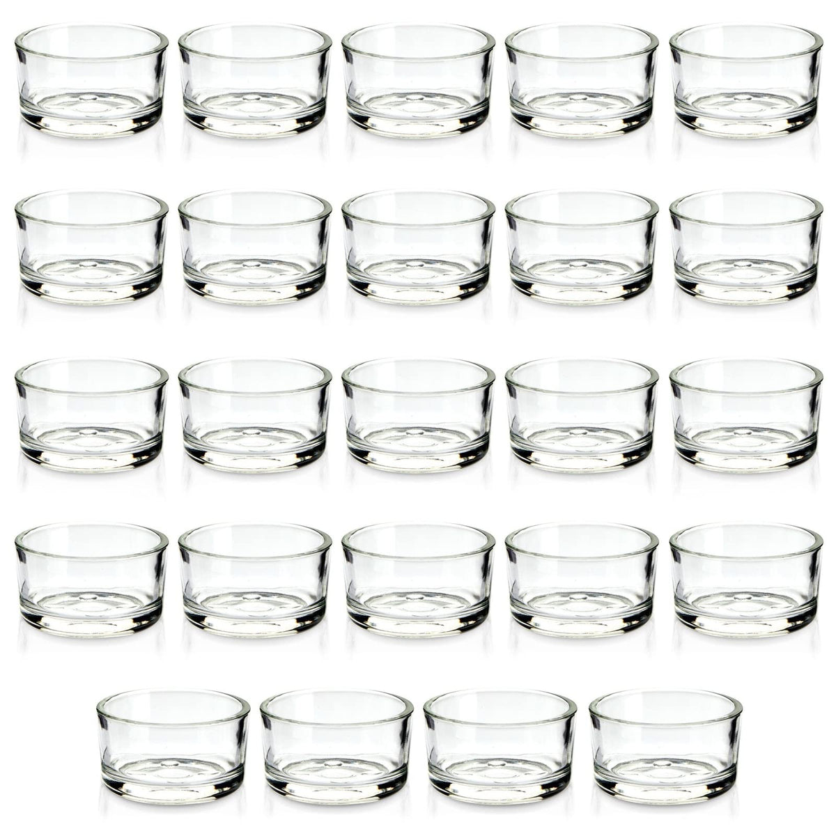 Juvale Glass Votive Candle Holders - Fits Standard Tealight Candles - Short Tealight Holders - Pack of 24, 1.9 in Dia x 1.0 in H