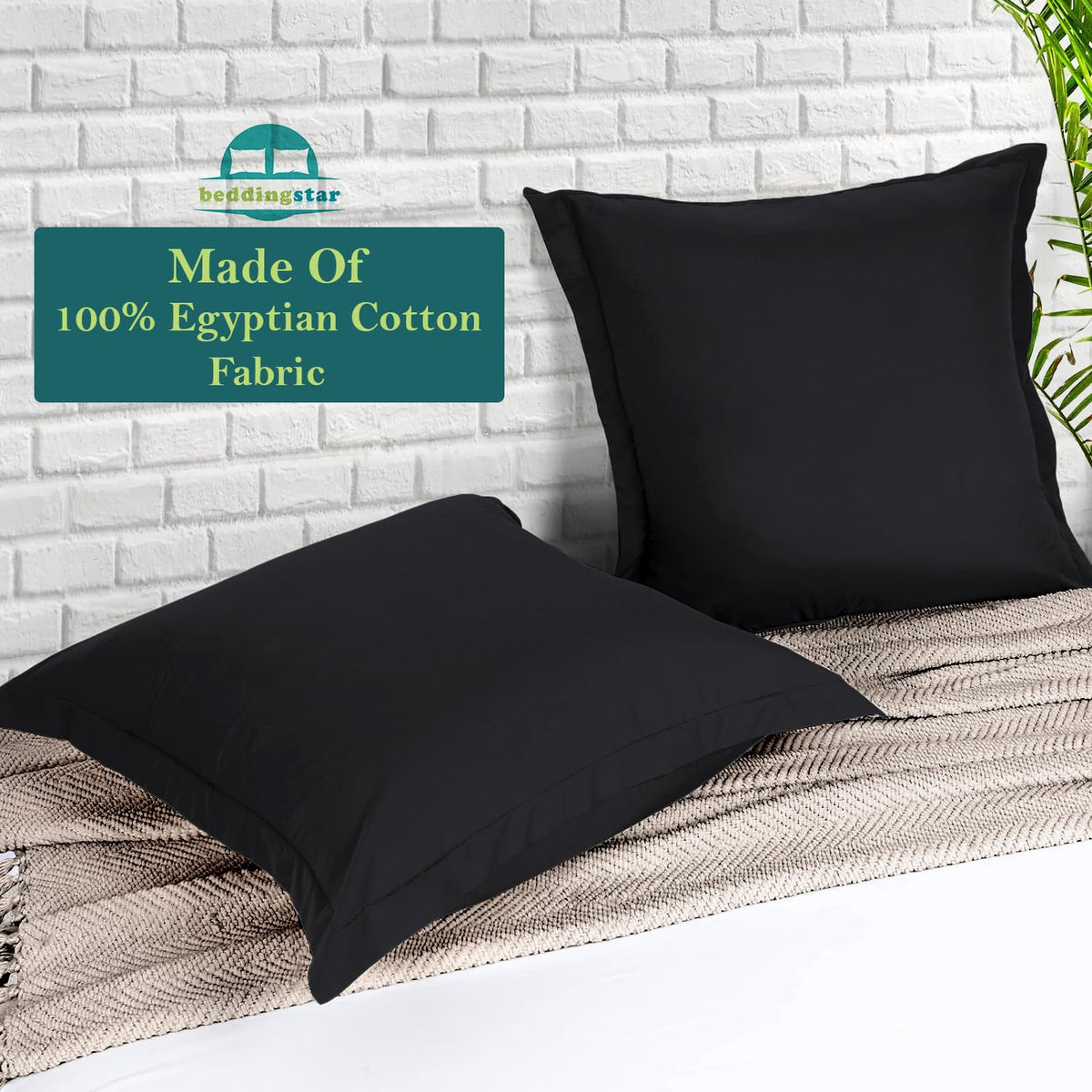 Euro Sham Covers 26x26 Set of 2 Black 600 Thread Count 100% Egyptian Cotton Pack of 2 Euro 26x26 Pillow Covers Cushion Cover Cases Soft Skin Friendly European Size Decorative Square Pillow Shams