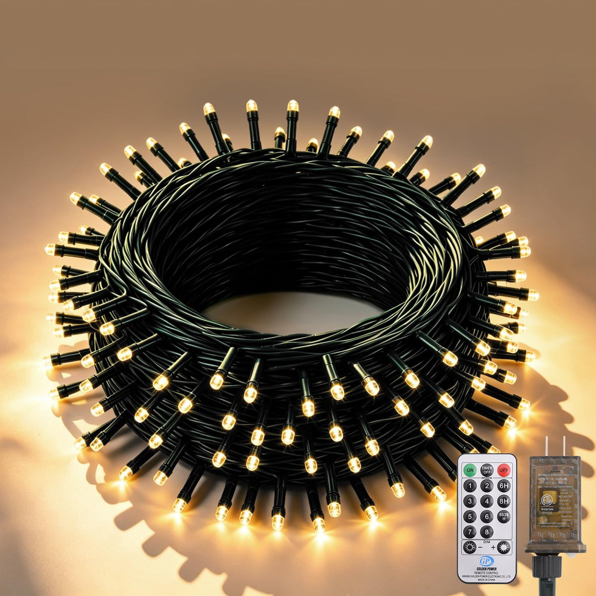 300 LED Warm White String Lights - 36FT Plug-in Outdoor & Indoor Fairy Lights with Remote, Timer & 4 Brightness Levels - Waterproof Patio Bedroom Christmas Wedding Decorative Lights,Green Wire