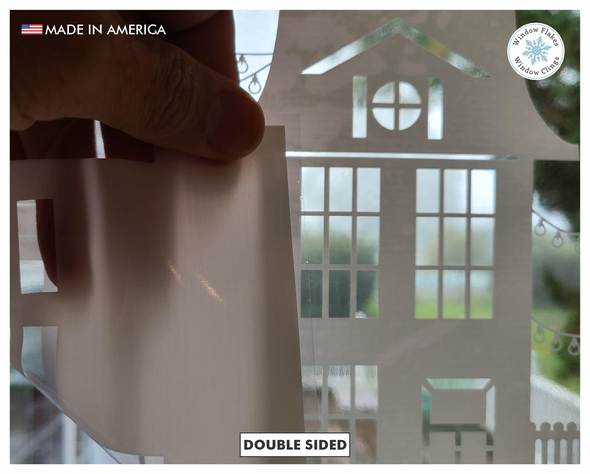 47" White Christmas Window Cling. Dickens Village Street Scene Window Border Christmas Decoration. Snowy Winter Reusable Non-Adhesive Holiday Window Stickers and Door Decor. Made in America.