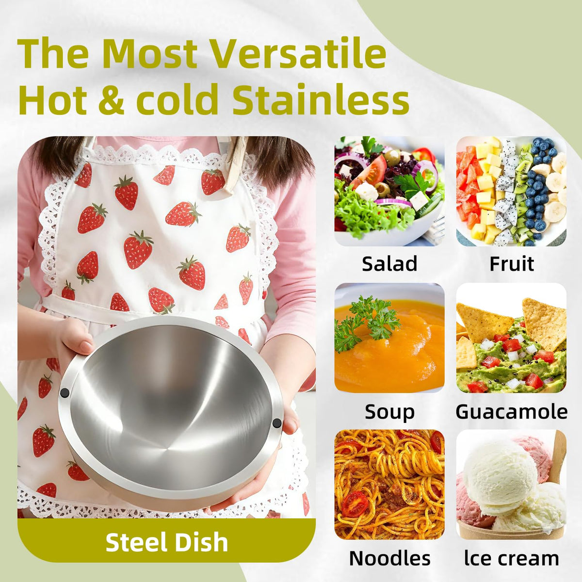 GEMREETA 304 Stainless Steel Dip Chiller Bowl – Double-Walled Insulated Serving Bowl for Salsa, Guacamole, Sauces, Salad & Condiments – Keeps Food Hot or Cold for Parties & Buffets (1, 70 oz)