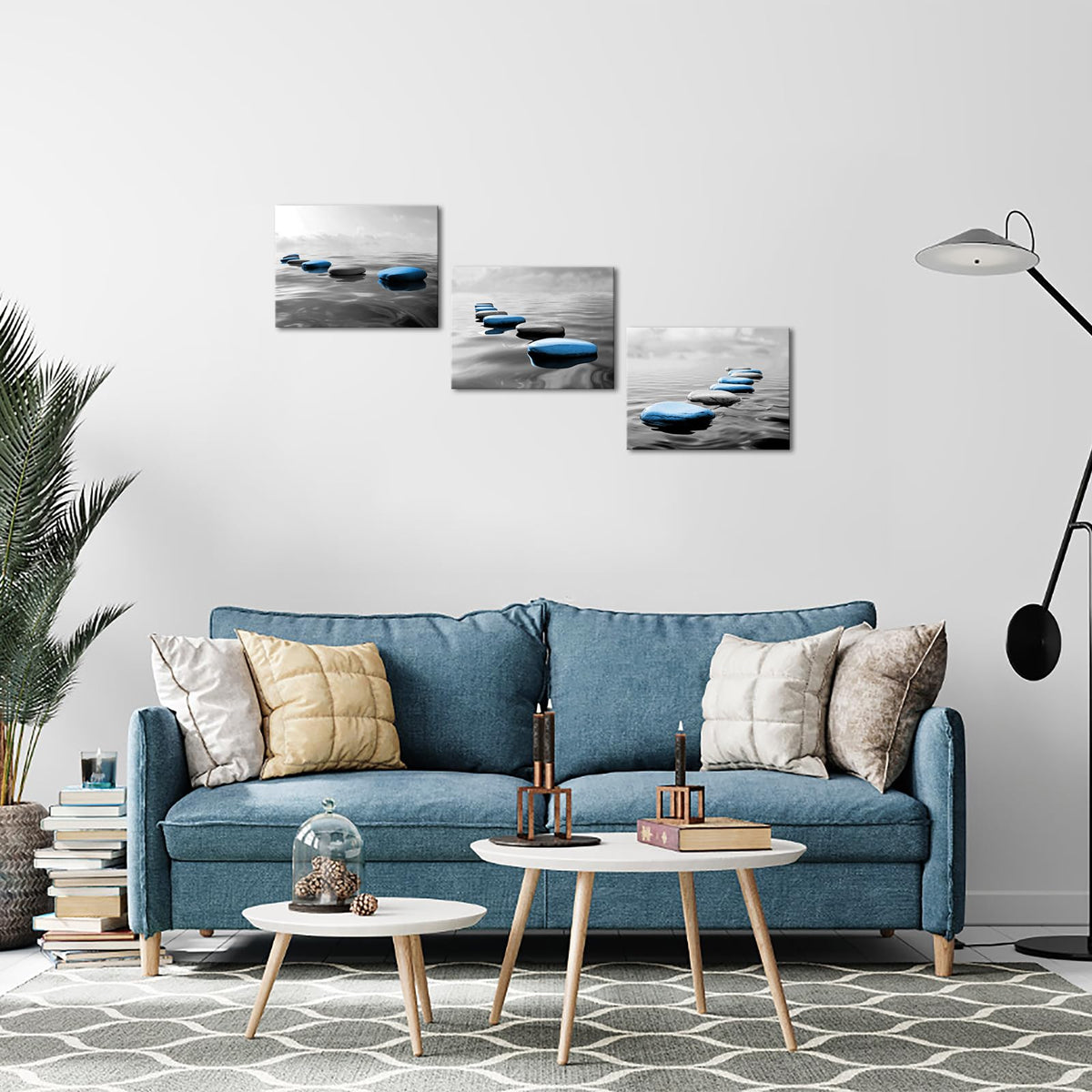 LyerArtork 3 Pieces Zen Wall Art Canvas Prints Gray Black and Blue Tranquil Zen Stones in Water Calming Modern Artwork Spa Bathroom Wall Decor for Yoga Studio Meditation Living Room 12x16inchx3