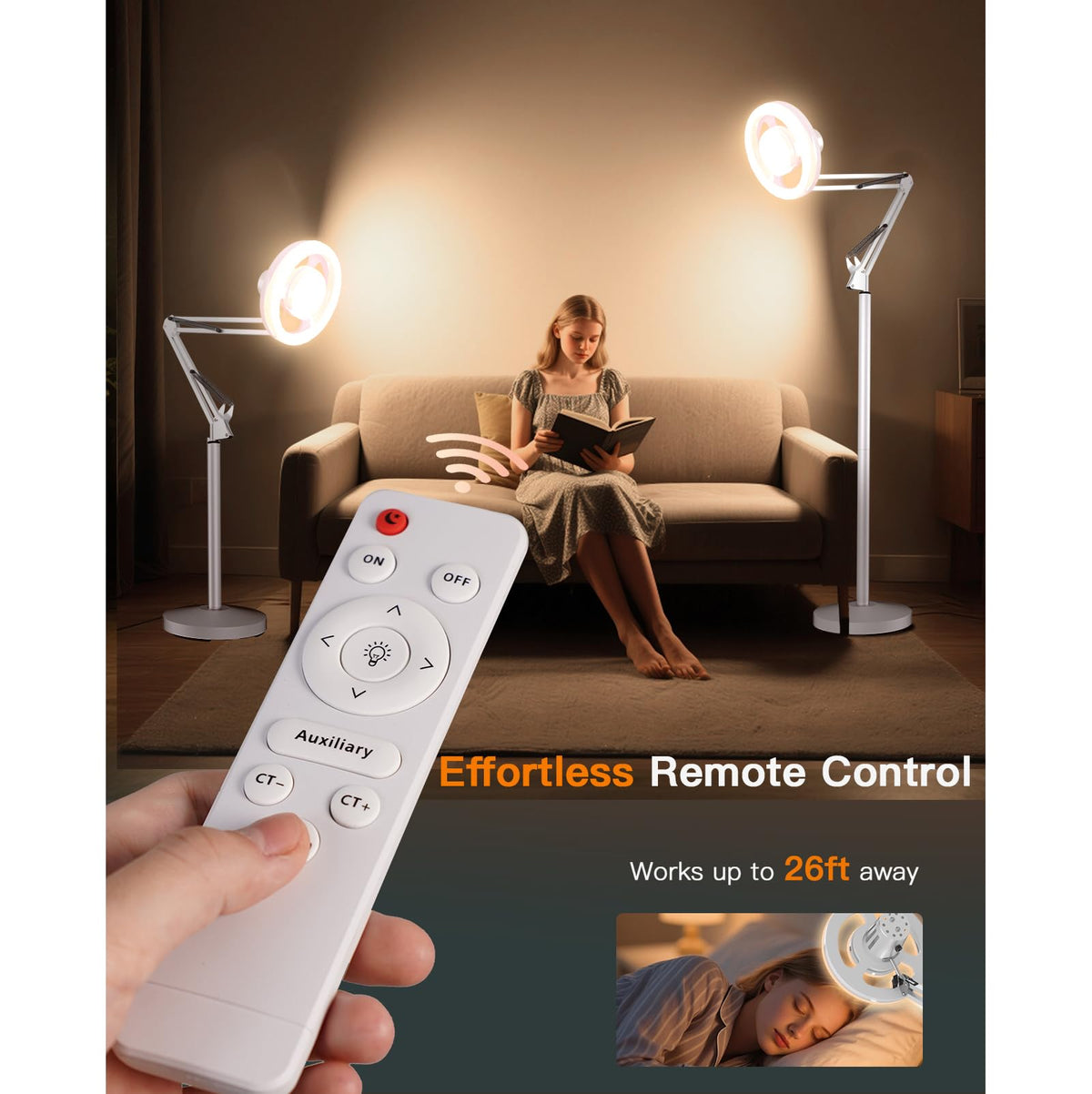 Arsoer 36W Floor Lamp with Flexible Arm, 3 Colors Ring Light with Heavy-Duty Base & Remote, Standing Lamp for Living Room/Workspace/Tattoo/Live Streaming/TikTok/YouTube/Photography