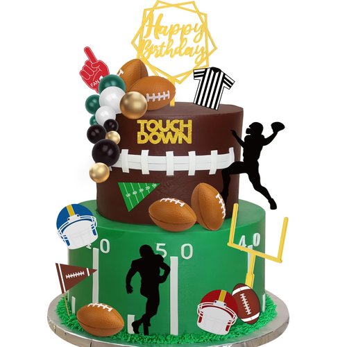 28 Pieces Football Cake Topper Football Players Cupcake Toppers Rugby Ball Happy Birthday Cake Picks Sports Theme Cake Decorations for Game Day Birthday Party Baby Shower Supplies