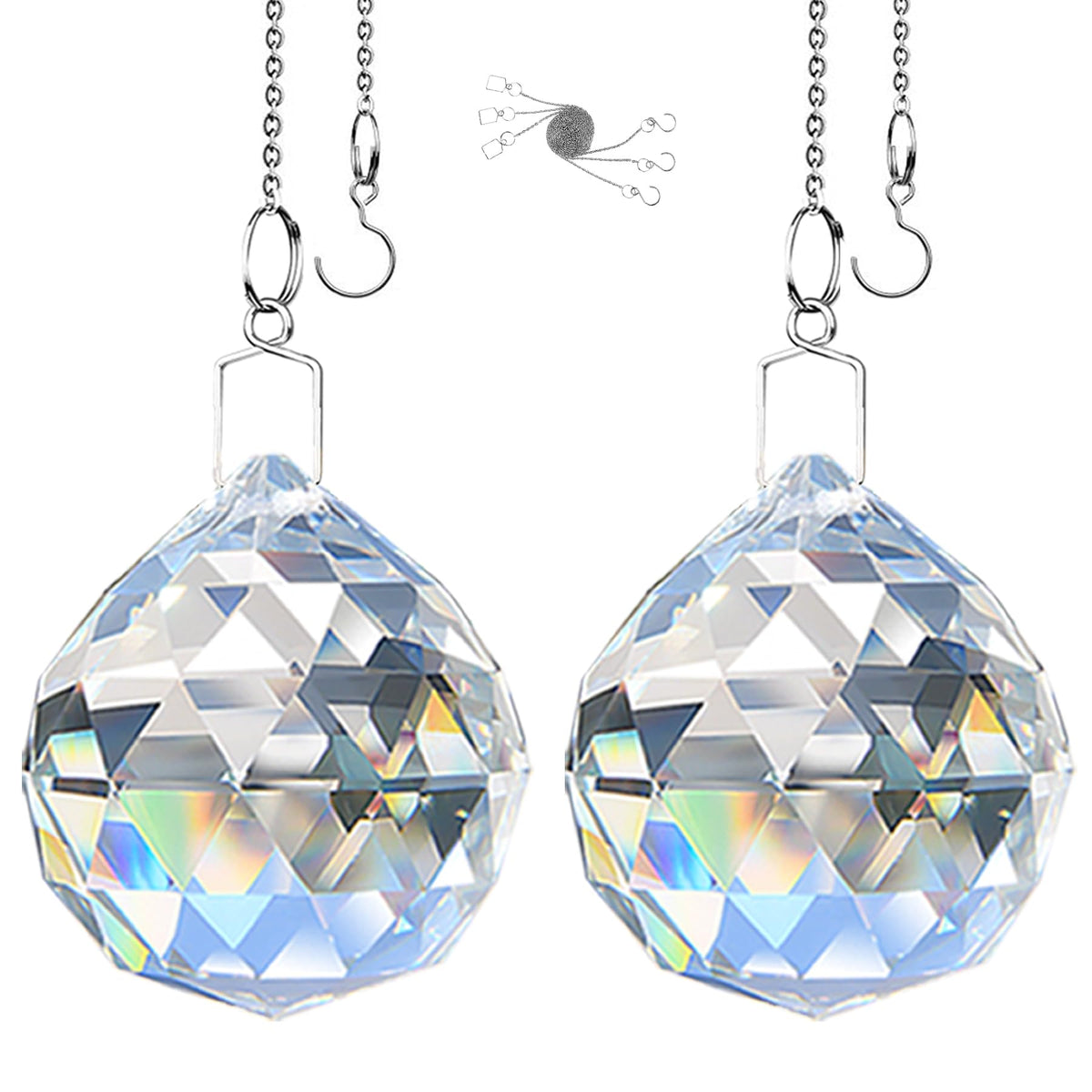 MerryNine 2 Pack Crystal Ball Prism Sun Shine Catcher Rainbow Pendants Maker, Hanging Crystals Prisms for Windows, for Feng Shui, for Gift (Clear) (60mm/2.36")