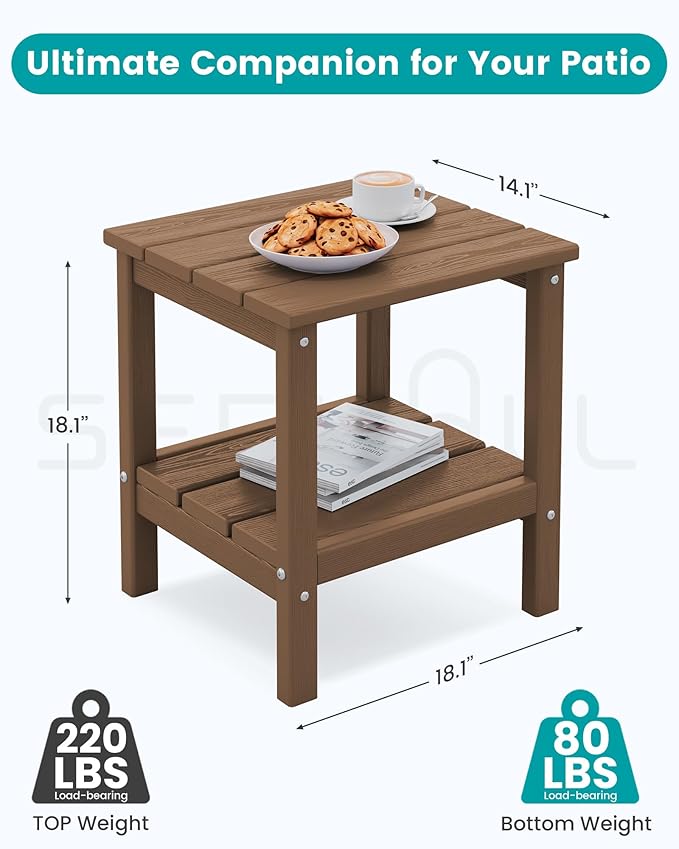 SERWALL 2-Tier HDPE Outdoor Side Table, Weatherproof Rectangular Adirondack