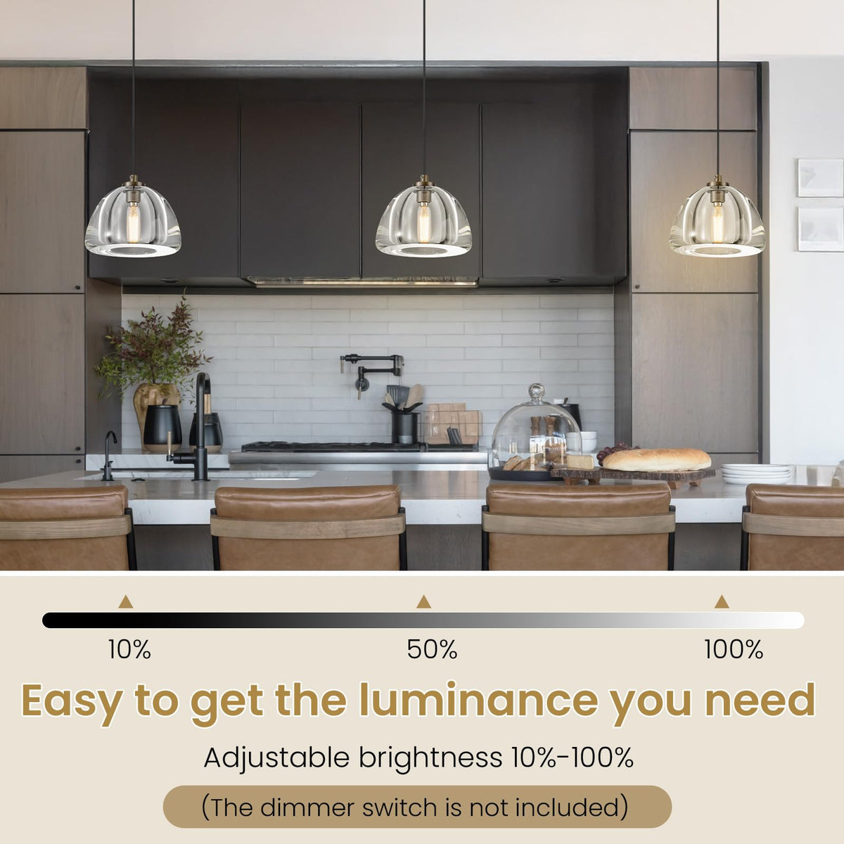 Aged Brass Crystal Pendant Light: Set of 2 Dimmable Antique Copper Hanging Pendant Light Fixtures over Kitchen Island -7" Modern Luxury Vintage Dining Room Pendants Lighting 3000k E12 Bulb Included