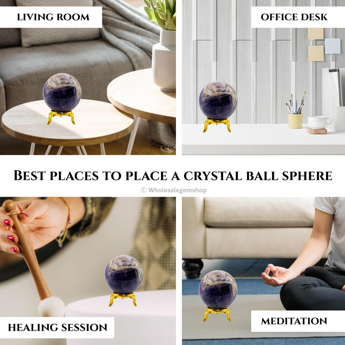 GEMSCITE Amethyst Natural 50-55 mm Gemstone Ball Sphere with Stand Hand Carved Crystal Altar Healing Devotional Focus Spiritual Chakra Cleansing Metaphysical Gift for Men Women from India