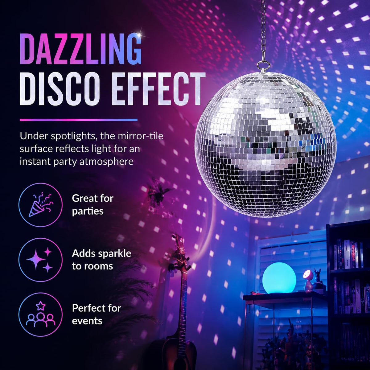 Youdepot Disco Ball 12-Inch – Large Hanging Mirror Ball Disco Ball Decor for Disco Party Decorations, Weddings, Events, Disco Christmas Decor, and Home Celebrations