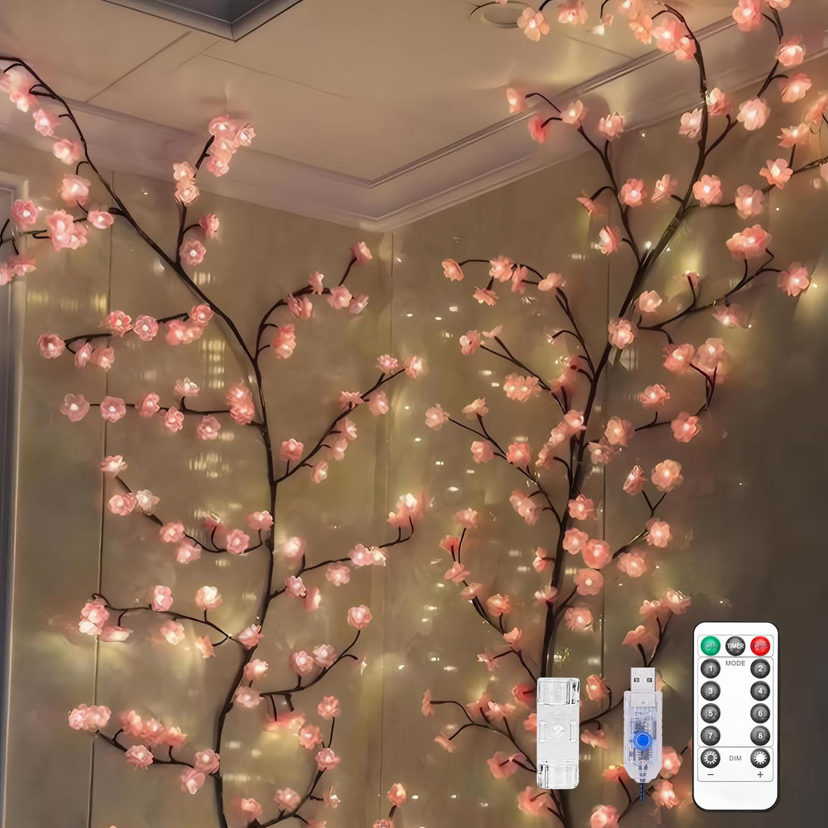 BomKra Cherry Blossom Tree Branch Lights for Wall,Cherry Enchanted Willow Vine Lights,with 72 LED and 8 Lighting Modes,Remote Timer,for Bedroom Wall Doors Windows Wedding Christmas Holiday (63inch)