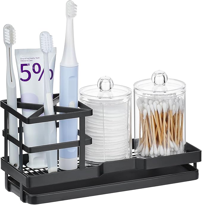 MYITYARD Toothbrush Holders for Bathrooms, Cotton Swabs & Cups Dispenser Set