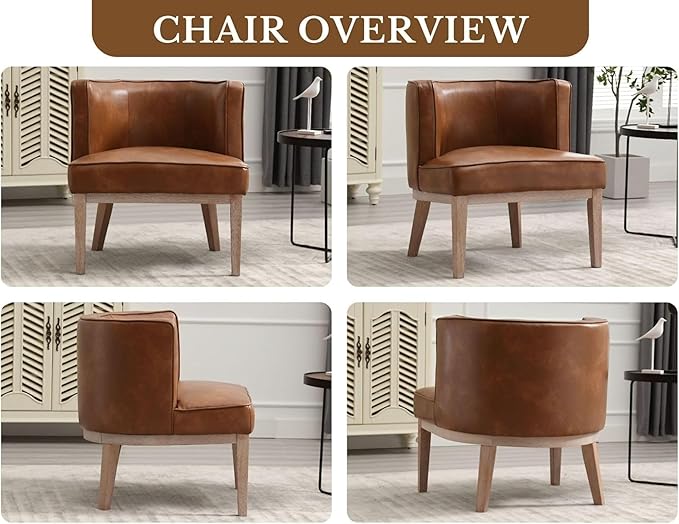 Brown Leather Barrel Chairs Set of 2