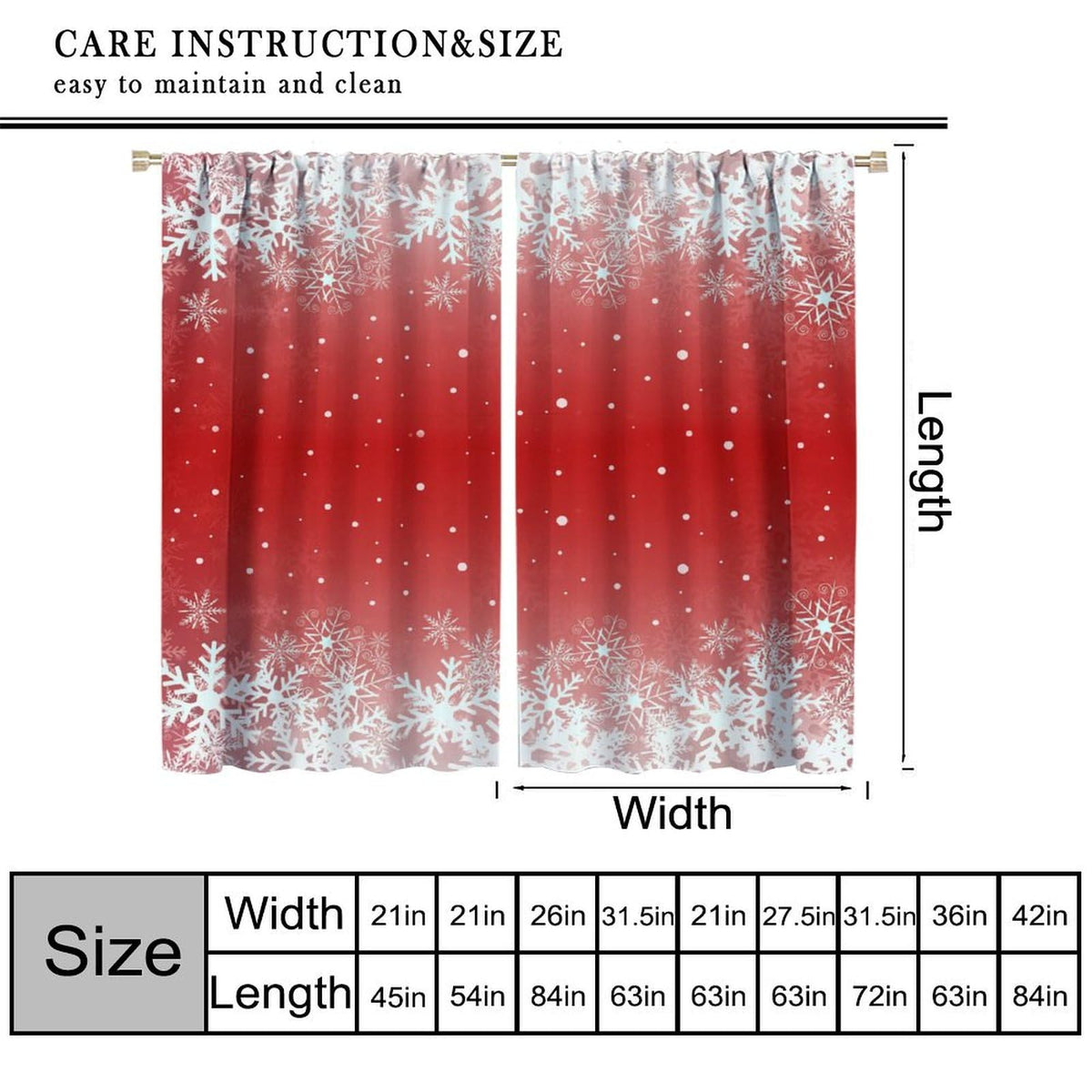 FengMingRui Merry Christmas Snowflakes Curtains for Happy Festival Living Room Bedroom Home Decor Window Drapes 52" W X 84" L