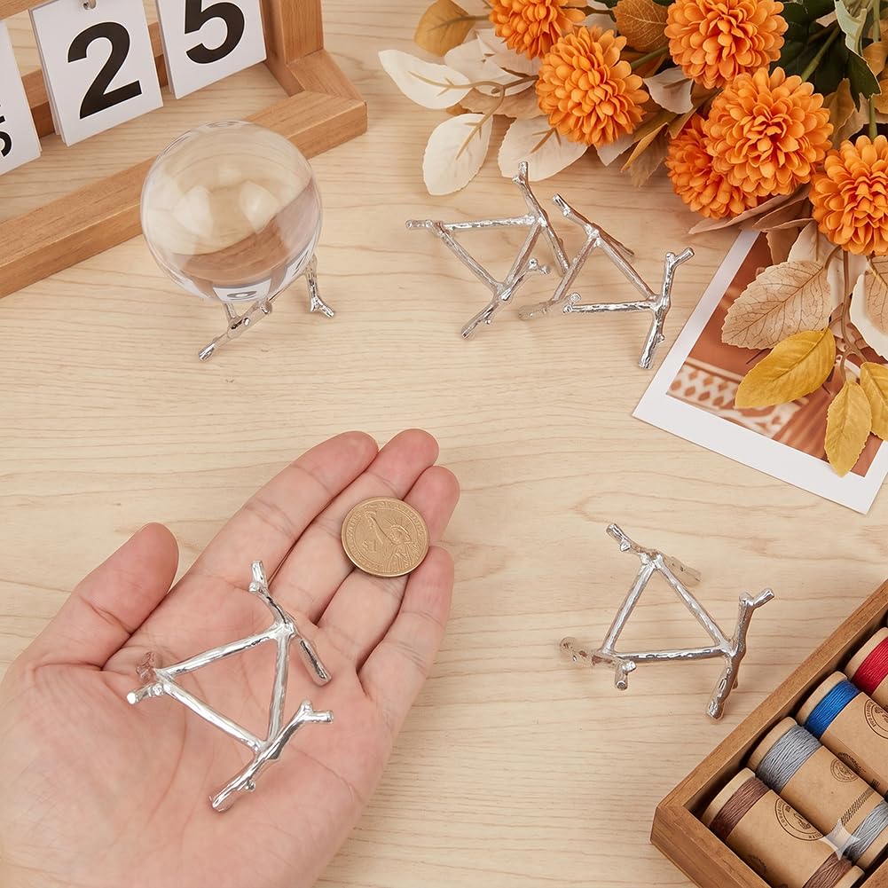 GOMAKERER 12 Pcs Silver Crystal Ball Stand for Displaying, Balls Ornament Rack Holder Alloy Tripod Base Tree Tripod Sphere Stand for Crystal, Rock & Stands with Display Function