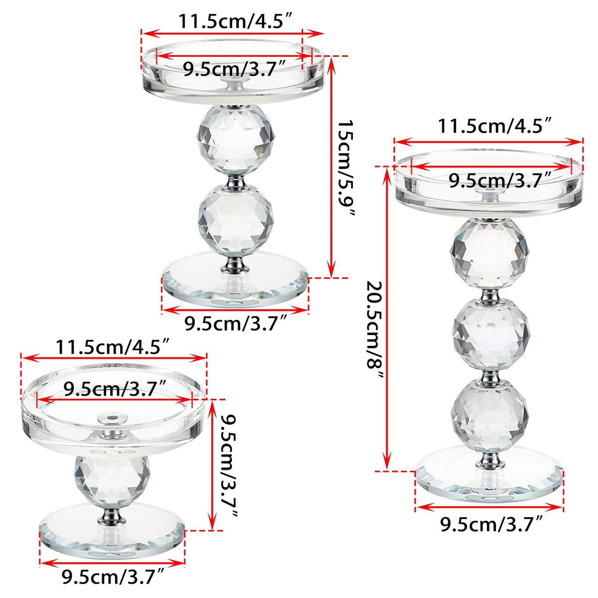 OwnMy Set of 3 Crystal Glass Pillar Candlestick Holders Clear Pillar Candle Holders Sets, Tealight Votive Candle Stands Modern Candle Centerpiece for Living Room Wedding Decor