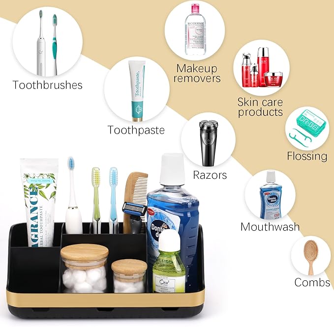 Gold Toothbrush Holders for Bathrooms Countertop Organizer