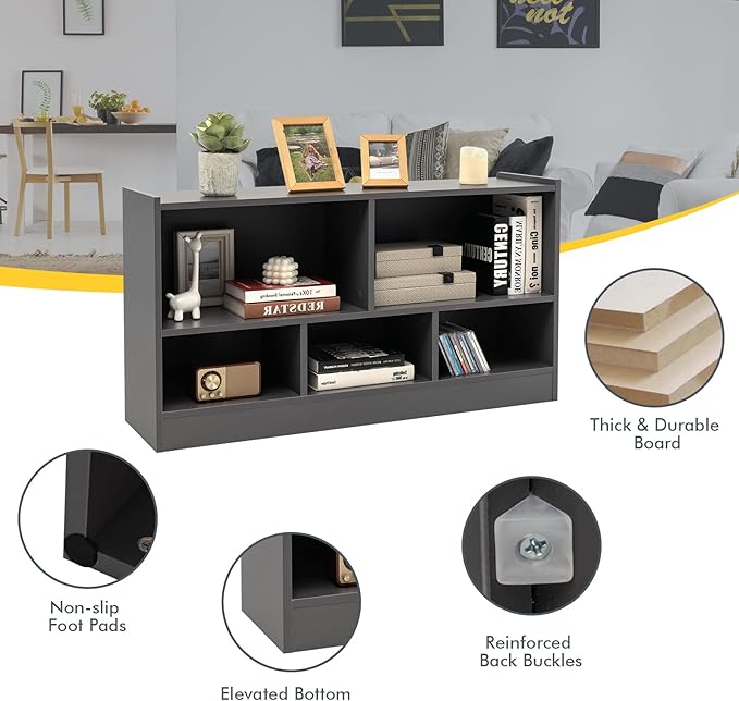 Tangkula 5 Cube Bookcase, 2 Tier Wooden Storage Open Bookshelf, Kid's Playroom