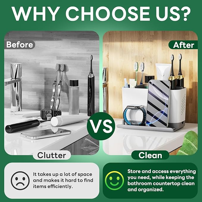 Toothbrush Holders for Bathrooms, Adjustable 6 Slots Electric Toothbrush and