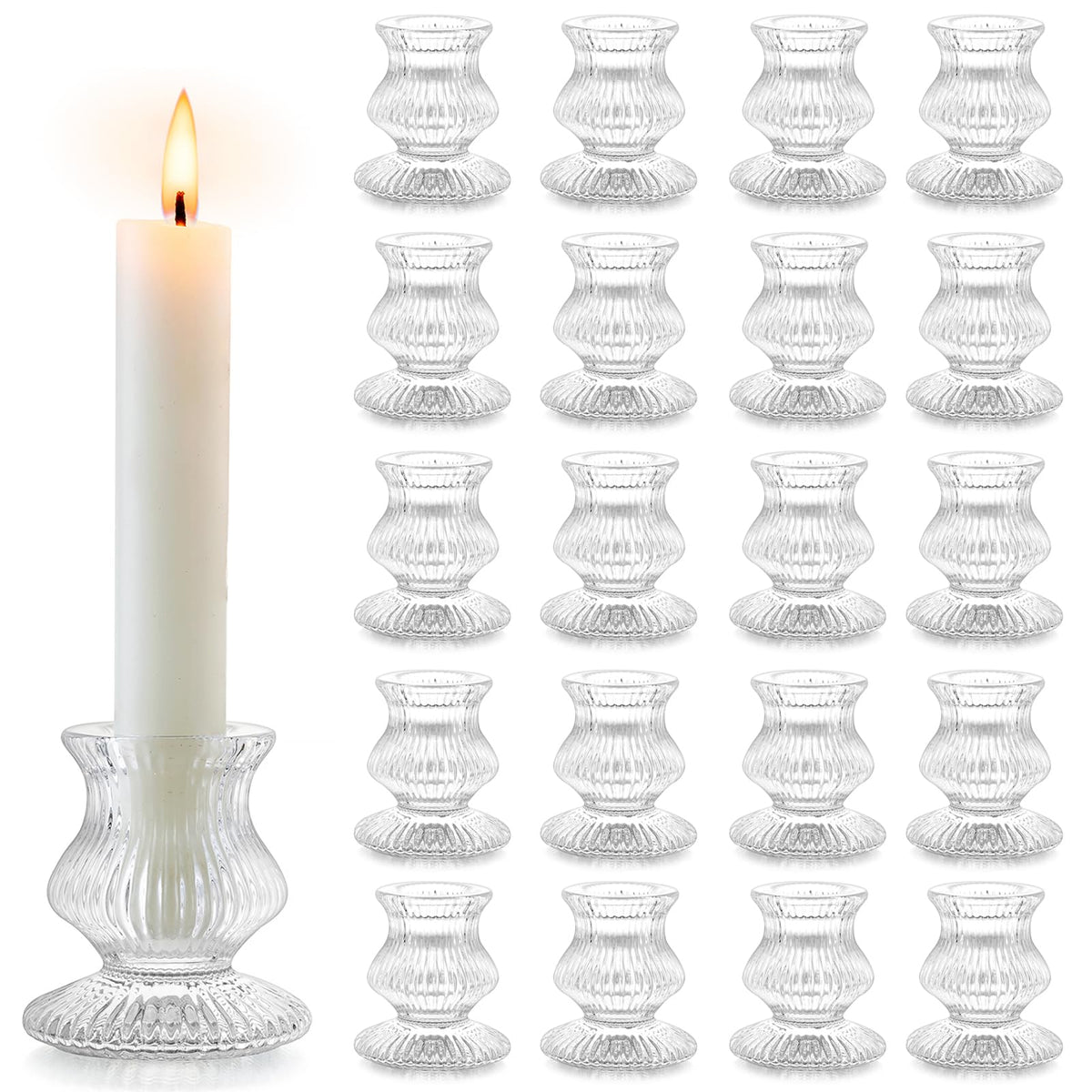 Romadedi Glass Candle Holder for Candlestick - 20 Pcs Clear Small Tapered Candle Holder Decor Bulk Wedding Table Centerpiece for Candle Sticks Christmas Party Living Room Dinner Advent