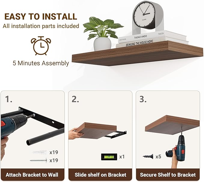 Acovy 36 Inch Floating Shelves, Wooden Shelves
