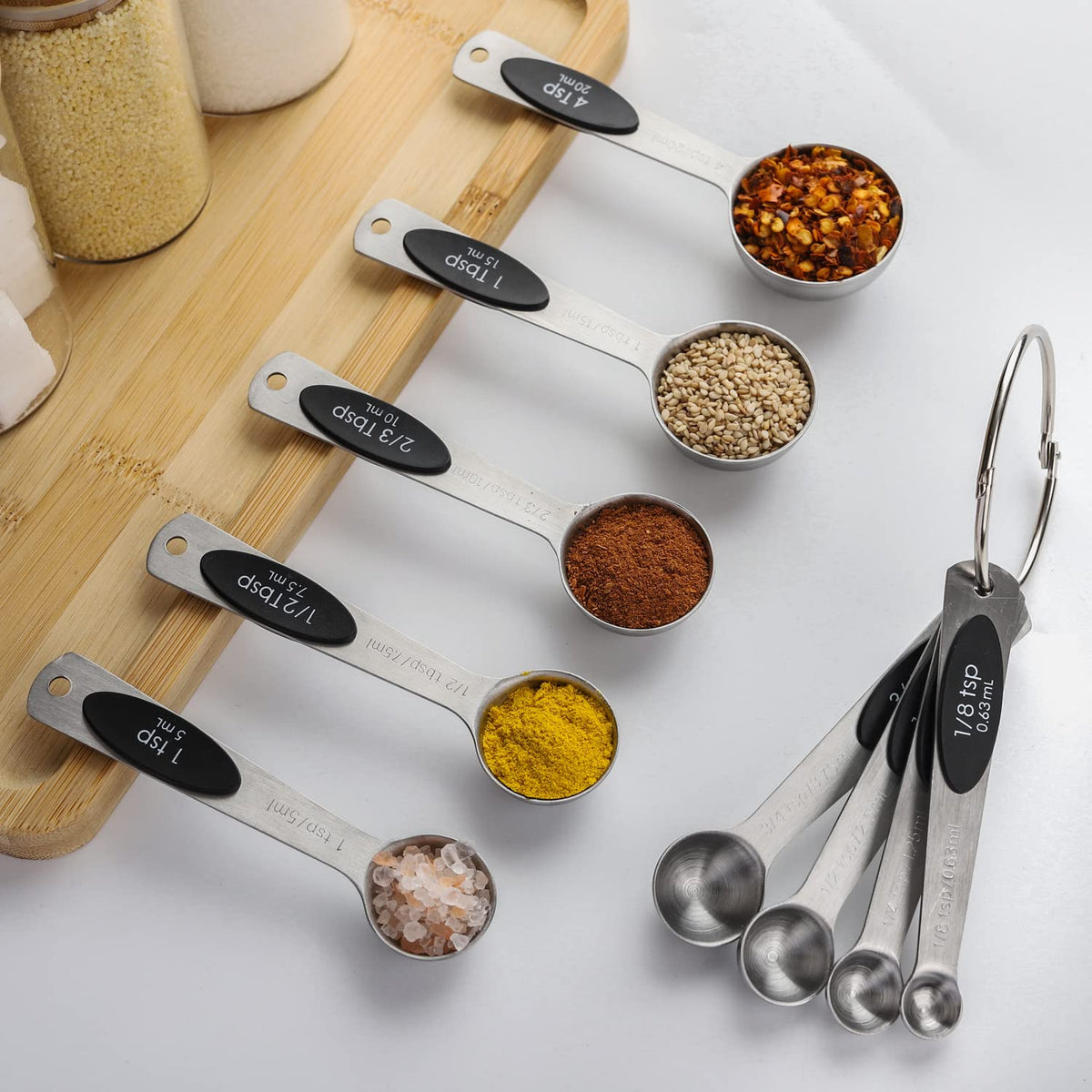 Magnetic Measuring Spoons Set of 9 Stainless Steel Stackable Measuring Spoons Heavy Duty Nesting Teaspoons Tablespoons for Measuring Dry and Liquid Ingredients
