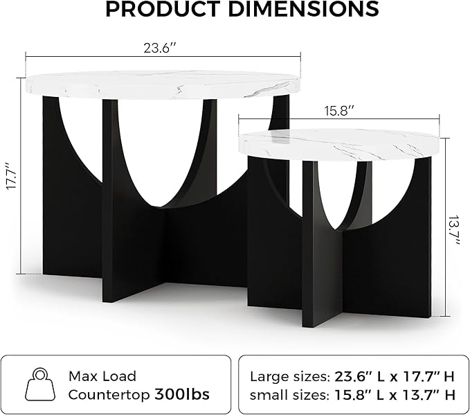 LIKIMIO Nesting Coffee Tables Set of 2, 23.6" Small Round Side Tables