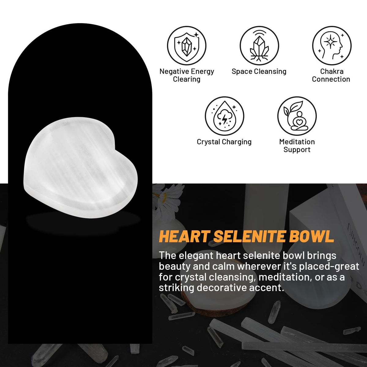 Orientrea Selenite Bowl – 3.9" Selenite Crystal Bowl Heart Shape for Energy Cleansing, Charging, Meditation, Home Decor & Healing Crystals, Crystals and Healing Stones