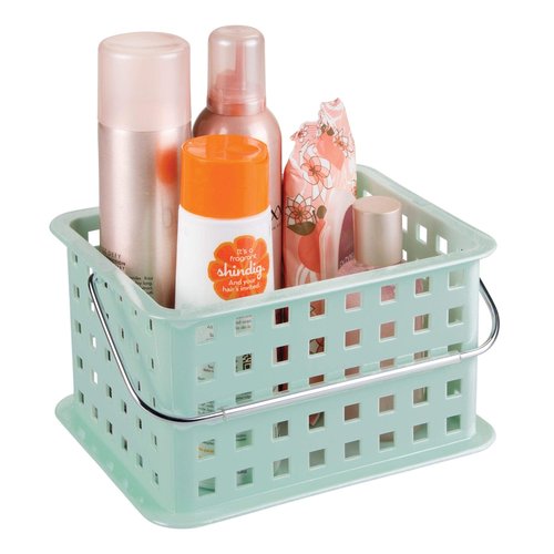 iDesign Spa BPA-Free Plastic Small Stackable Basket with Handle - 9.25" x 7" x 5", Mint