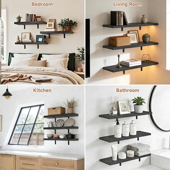 Easy Install Floating Shelves, 15.7 Inch Wall Mounted Wood Shelf, Hanging Shelf