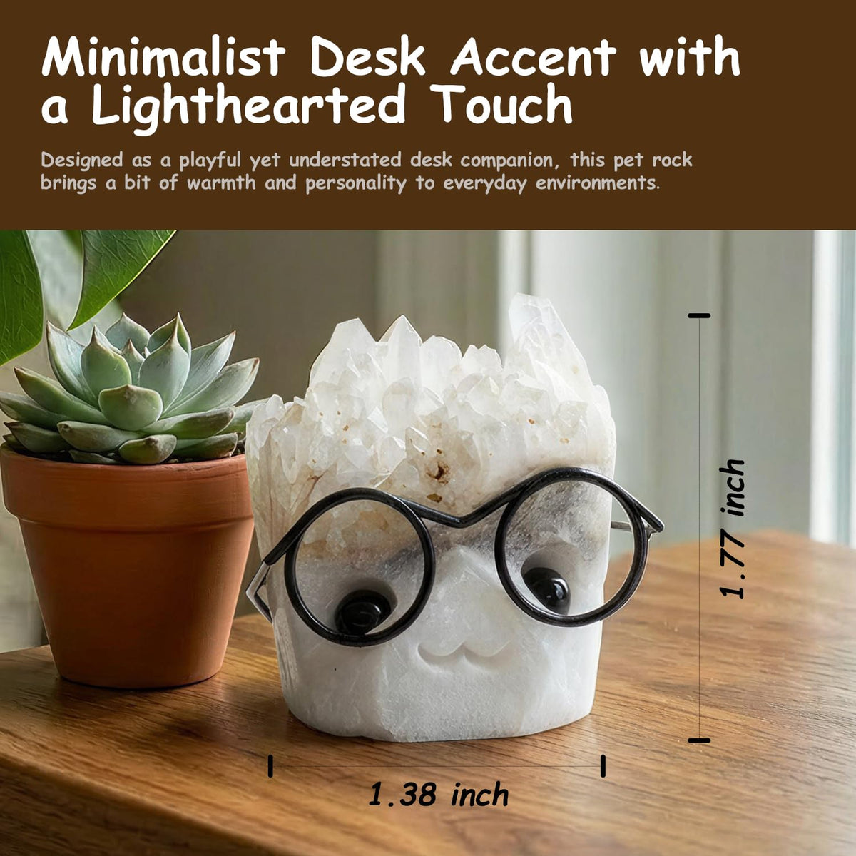HouseBegan Pet Rock Desk Decor Made from Natural Quartz Crystal, Mystery Healing Stone with Calming Energy, Cute Small Gift for Office, Birthday (White)