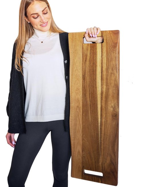 Babilonia Extra Large Charcuterie Board with Handles, 36 x 12 Inch Premium Acacia Wood Tray, Reversible Long Wooden Serving Platters for Meat, Cheese, and Party Appetizers