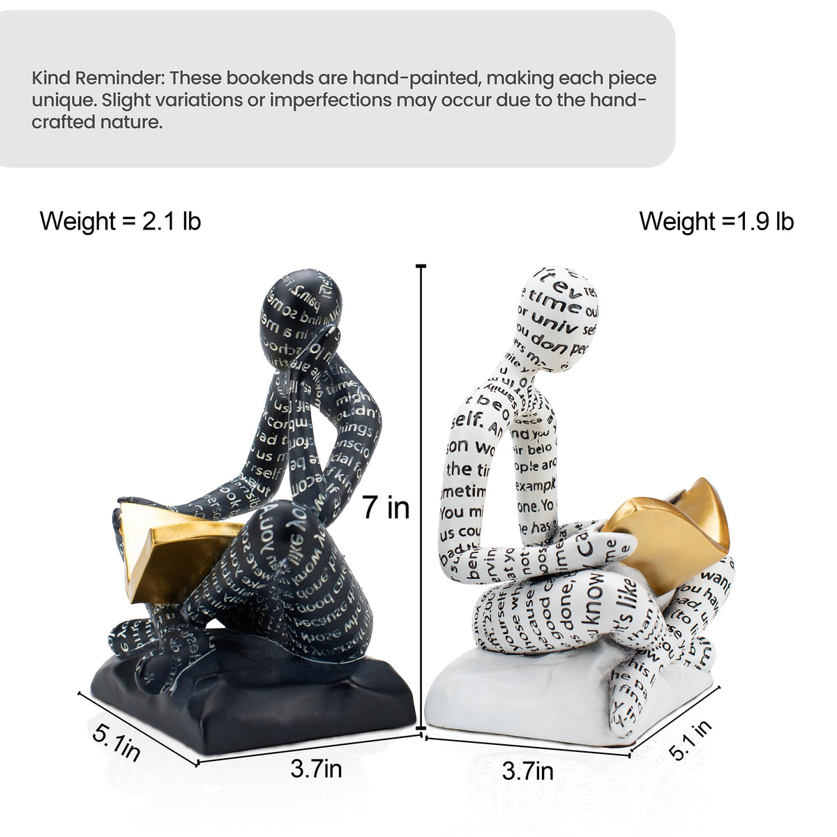 BANOMII Heavy Duty Book Ends for Shelves, Thinker Decorative Bookends for Heavy Books, Unique Book Stoppers to Hold Book, Bookshelf Accessories, Modern Home Office Decor Aesthetic Black & White