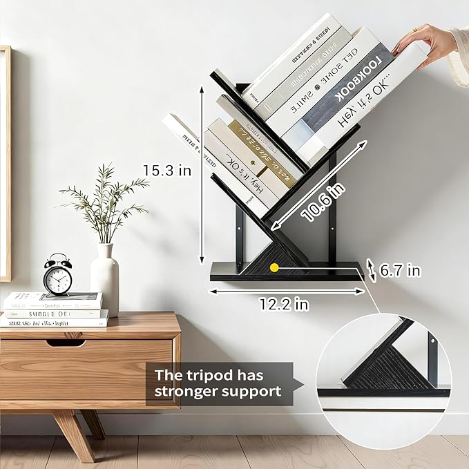 3 Tier Small Tree Bookshelf Black Floating Book Shelves