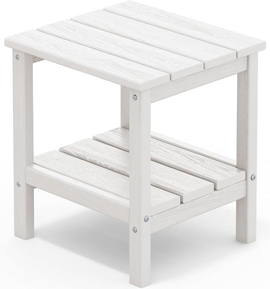 SERWALL 2-Tier HDPE Outdoor Side Table, Weatherproof Rectangular Adirondack