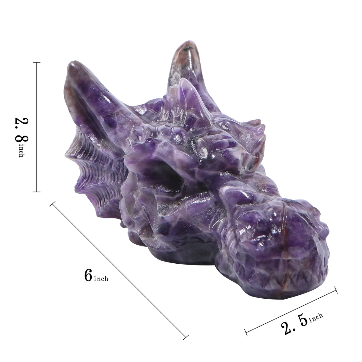 Bmuafry 6''Natural Dragon Head Crystal Skull Head Hand Carved Reiki Healing Stone Statue Healing Home Office Art Room Decoration (Dreamy Amethyst, 6inch)