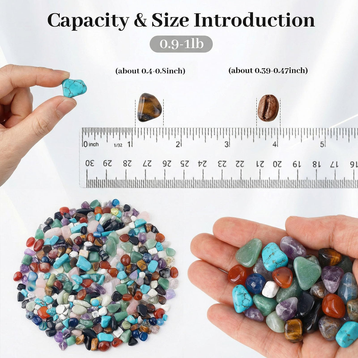 JOHOUSE Quartz Crystals, Crushed Chips Tumbled Polished Stone Beads Irregular Shaped Succulent Rocks for Plants Indoor Betta Fish Tank Gravel Vase Filler Crafts About 1lb(450g),10 Different Kinds