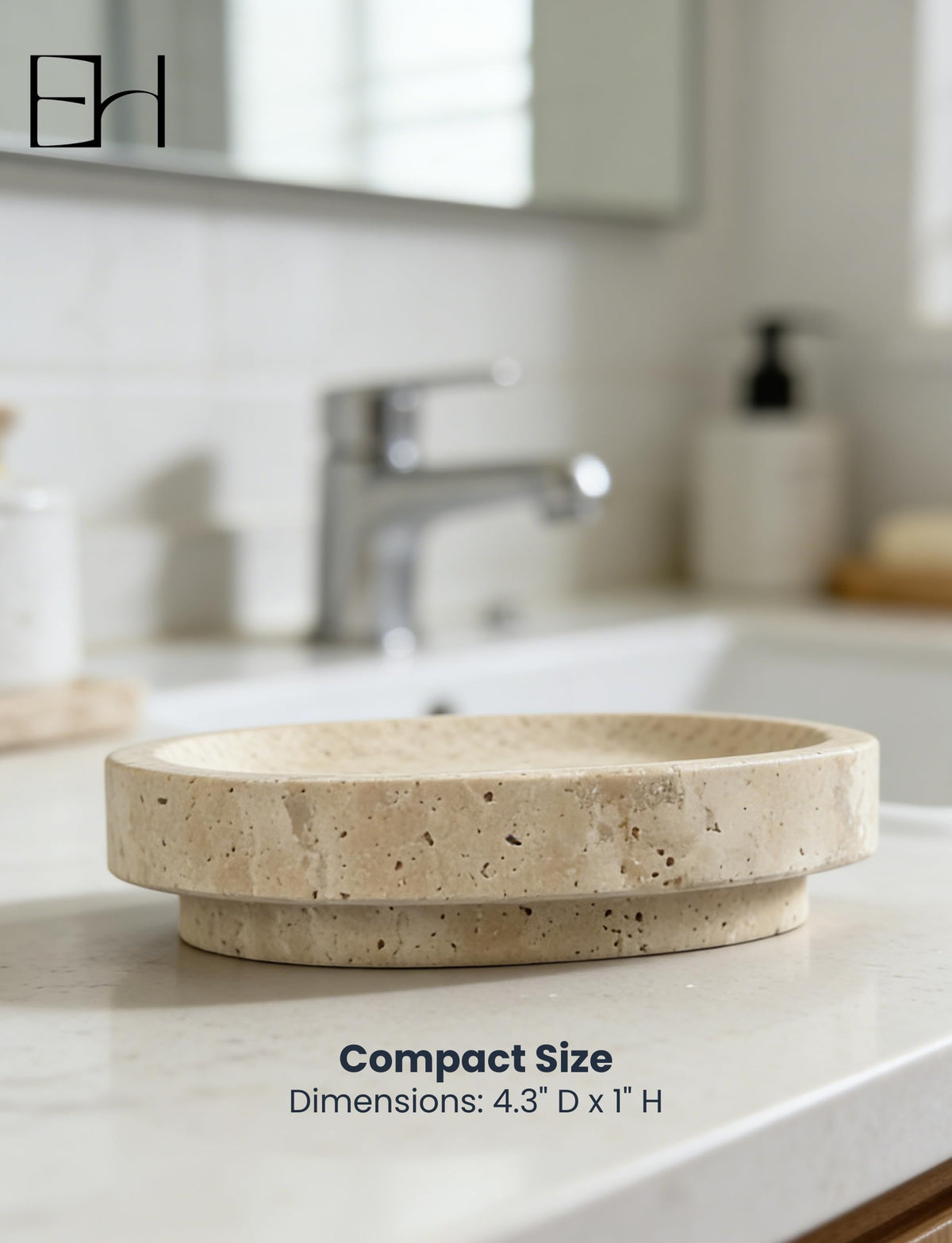 Marble Soap Dish, Pedestal Round Soap Holder for Shower, Stone Soap Tray for Bathroom Kitchen Counter Sink, Bar Soap Saver & Vanity Organizer (Beige Travertine)