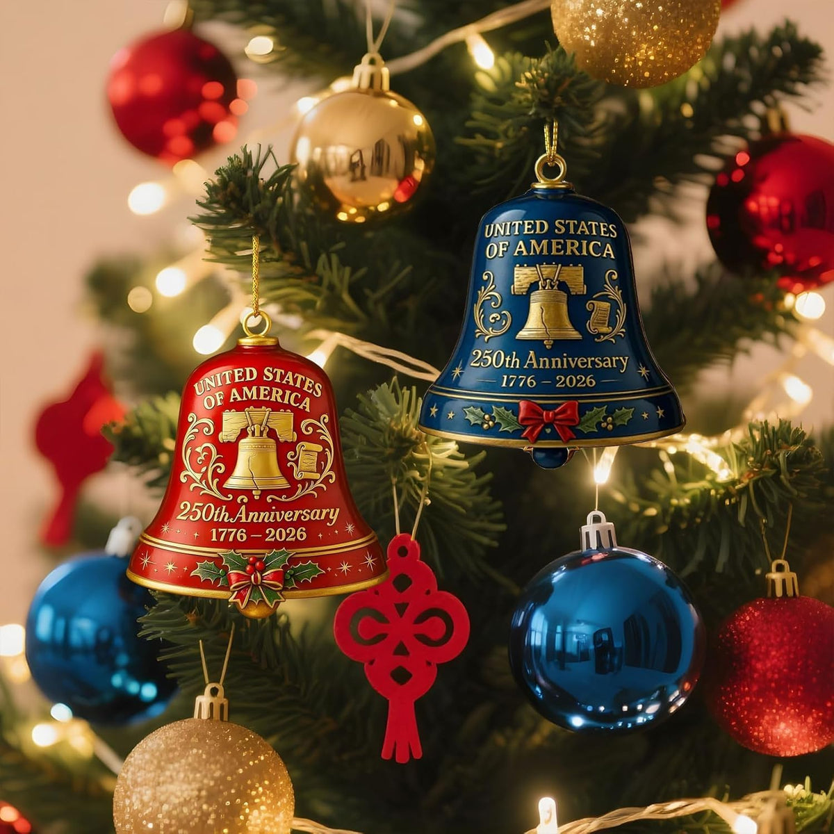 2pc 250th Anniversary USA Bell Ornament for 4th of July Decorations, 2D Acrylic 250 Anniversary Merchandise, America 250th Birthday Gifts, 250th Patriotic Decorations for Holiday Ornament Gift Bulk