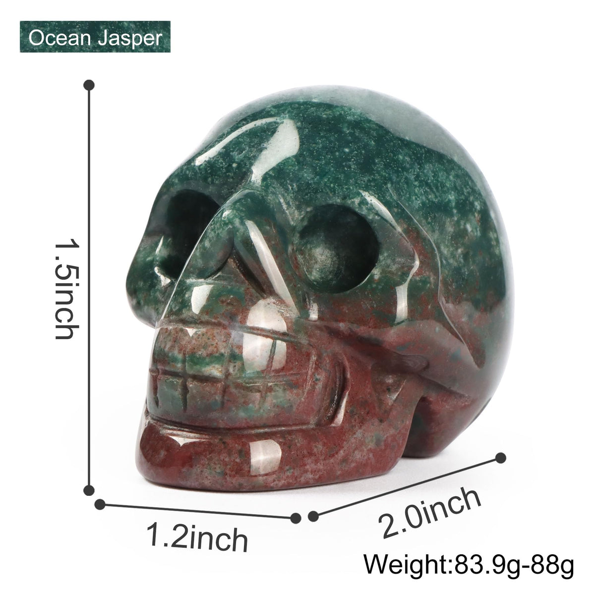Artistone Ocean Jasper Hand Carved Crystal Skull Statue for Halloween Decoration Spiritual Healing Stone 2 Inch
