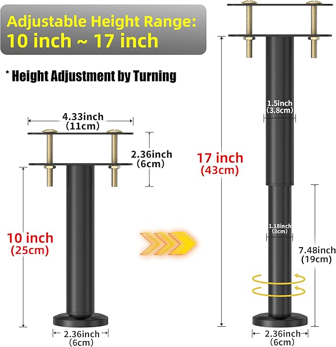 Wlrrcwdttc 2 Pcs Adjustable Height Bed Support Legs 10-17 inch, Bed Frame