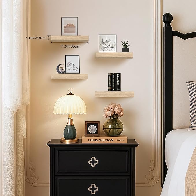 Oak Floating Shelves for Wall, Kitchen & Living Room Decor Display, for Plants