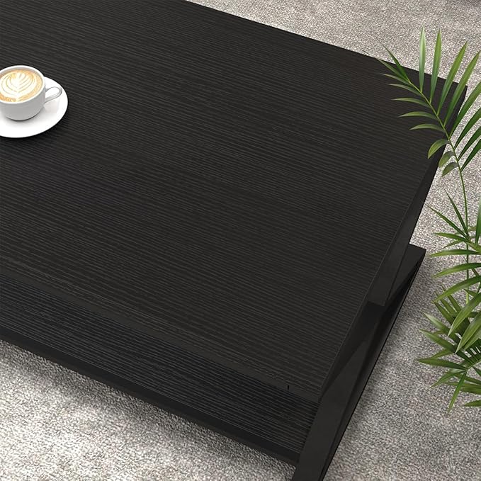 HSH Black Coffee Table Modern, 47 Inch Simple Rectangle Cocktail Table