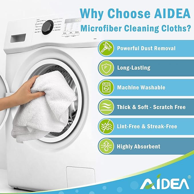 AIDEA Microfiber Cleaning Cloth White 50PK, Cleaning Rags, Lint Free Microfiber