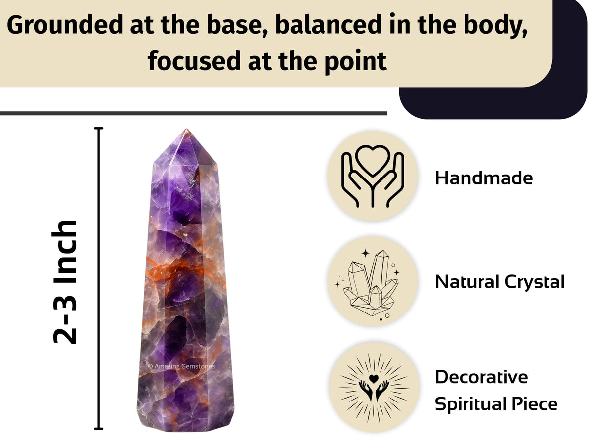 Amazing Gemstone Amethyst Chevron Crystal Towers ~ Natural Healing Crystal Point Obelisk for Reiki Healing and Crystal Grid (2" to 3" Inch)