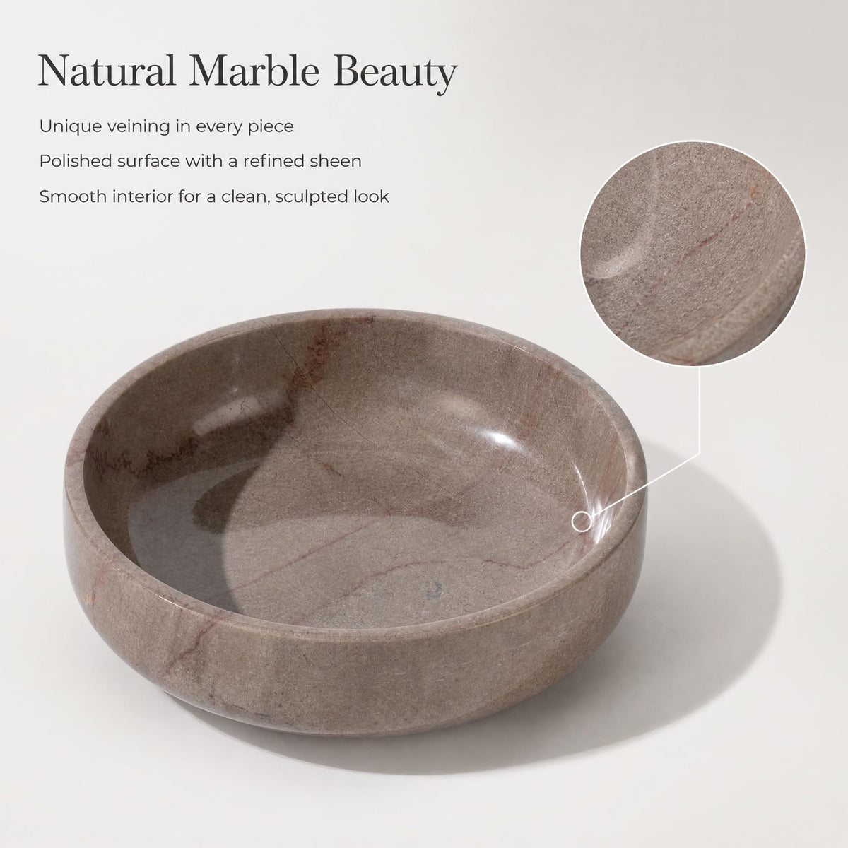 NEAMVCT Natural Marble Decorative Bowl 17cm 4.5cm Height, Multifunctional Serving Bowl for Jewelry, Keys, Candy, Snacks, Fruits Modern Home Decor for Entryway, Coffee Table, Bedroom