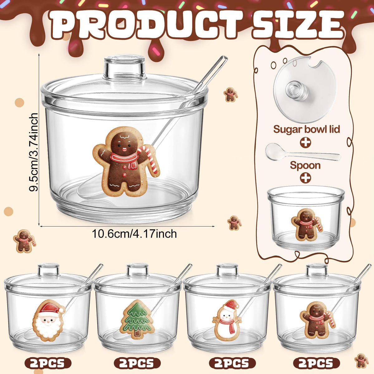 Honeydak 8 Pcs Hot Cocoa Bar Accessories Hot Chocolate Bar Containers Sugar Bowls with Lid and Spoon 12.8 oz Clear Acrylic Bowl Ice Cream Toppings Kit for Condiment Jars Seasoning Box(Stylish)