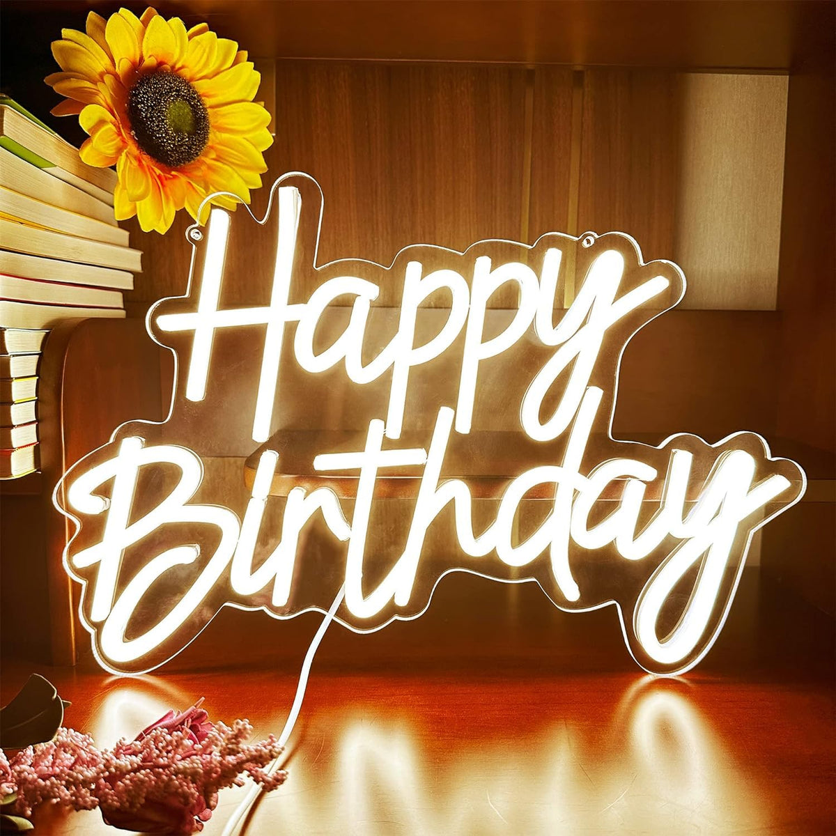 Neon Sign Happy Birthday Wall Decor Night Light for Bedroom Bar Cafe Anniversary Party Banquet Rave Home Decor Backdrop Dimmable Reusable USB Powered 5V Size 17 * 10 * 0.39 Inches (Warm White)